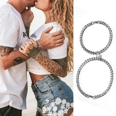 'FEEL MAGNETIZED ' Couples Stainless Steel Miami Cuban Link 2pc Bracelet Set